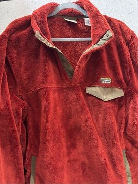 LL Bean Sweater Large Rust Hi-Pile Fleece Pullover Jacket Sweatshirt